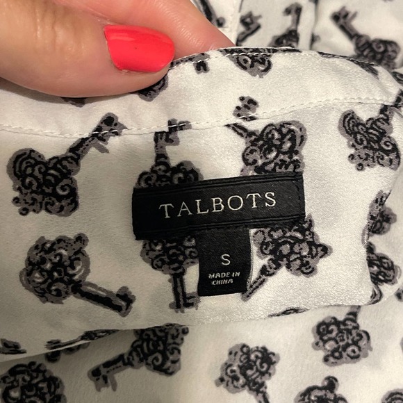 Talbots White with Black Key 3/4 Button Up Blouse‎ Size Small Pre-owned - Picture 5 of 9